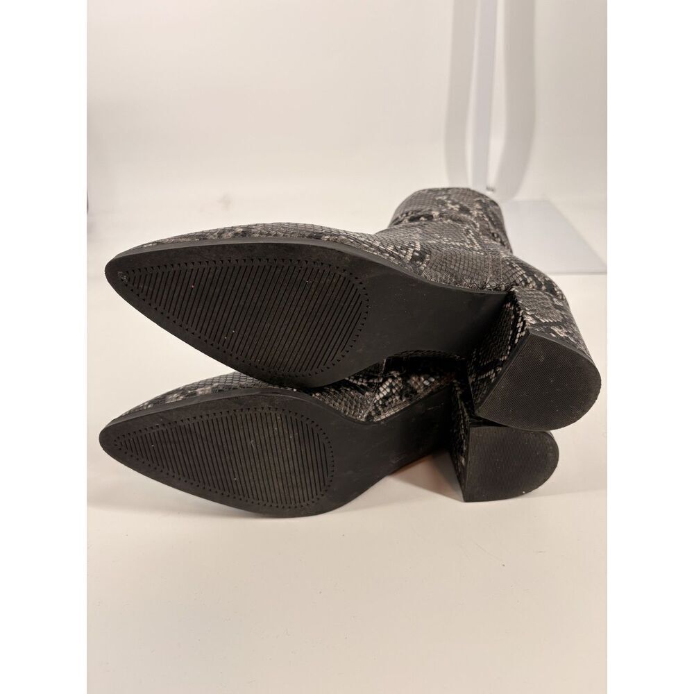 Snakeskin Print Ankle Booties | Pointed Toe Block Heel Side Zip Boots - Picture 6 of 6